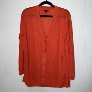 Talbots Women’s 100% Linen Cardigan Sweater Orange Size Medium